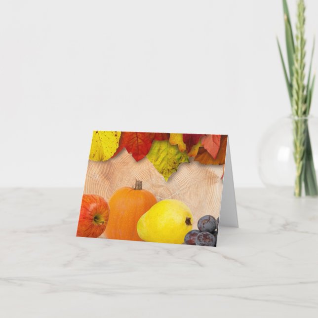 Colourful Fall Leaves and Fresh Fruits Note Card (Front)