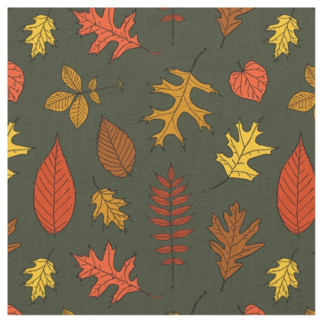 Colourful Fall Leaves Green Background Nature Fabric (Close Up)