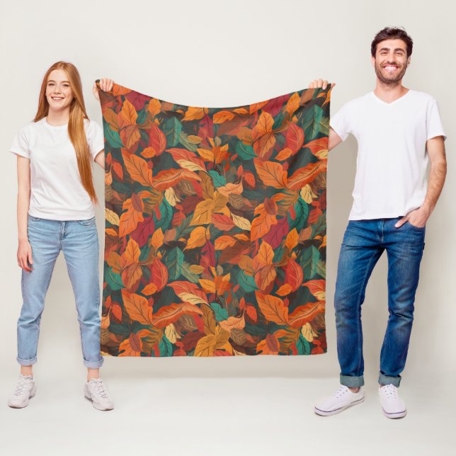 Colourful Fall Leaves Medium Fleece Blanket (In Situ)