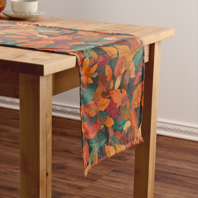 Colourful Fall Leaves Medium Table Runner (In Situ)
