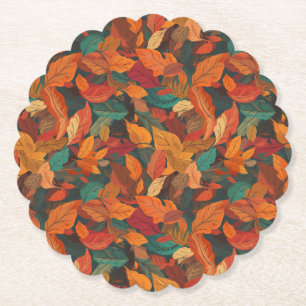 Colourful Fall Leaves Paper Coaster