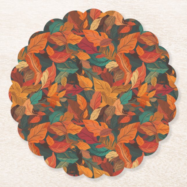 Colourful Fall Leaves Paper Coaster (Front)
