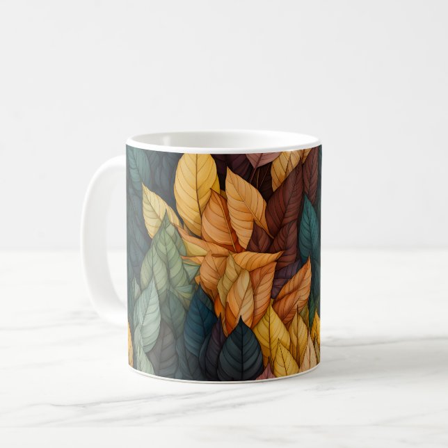 Colourful Fall Leaves Pattern Coffee Mug (Front Left)