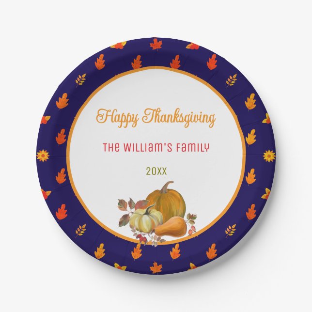 Colourful Fall Leaves Pattern Thanksgiving Party  Paper Plate (Front)