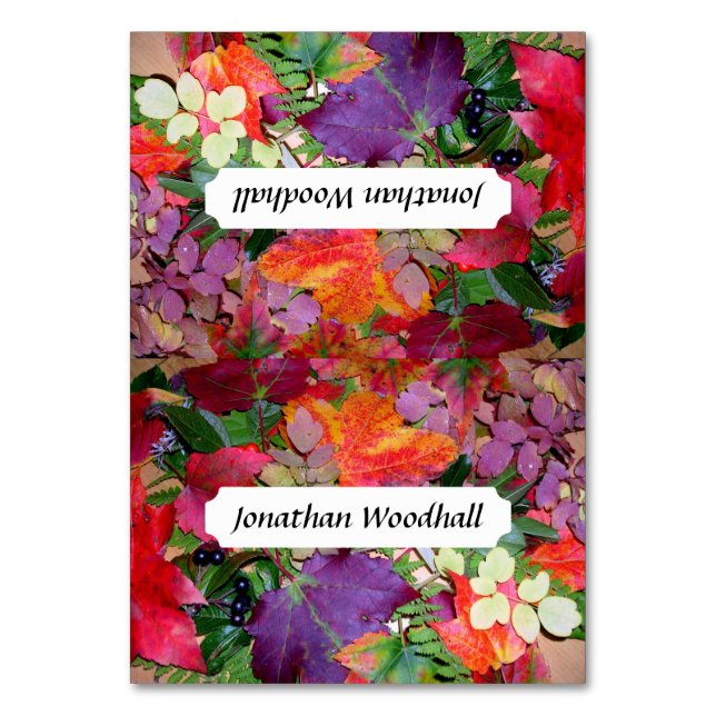 Colourful Fall Leaves Tented Custom Place Cards (Front)