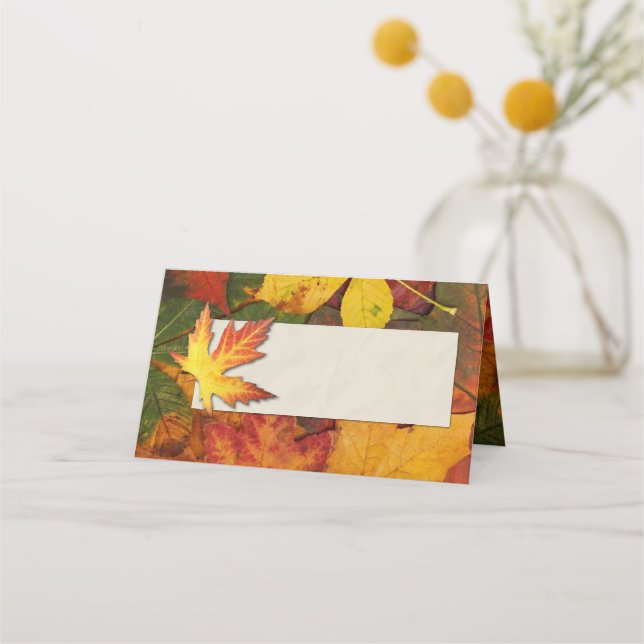 Colourful Fall Leaves Wedding Place Card (Front)