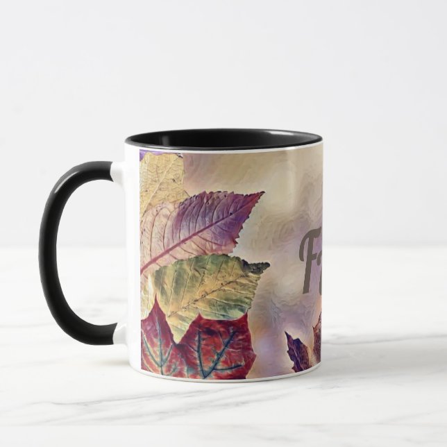 Colourful Fall leaves with fall colours watercolor Mug (Left)