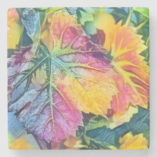Colourful Fall leaves with fall colours watercolor Stone Coaster