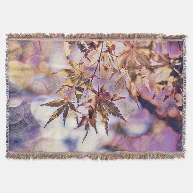 Colourful Fall leaves with fall colours watercolor Throw Blanket (Front)