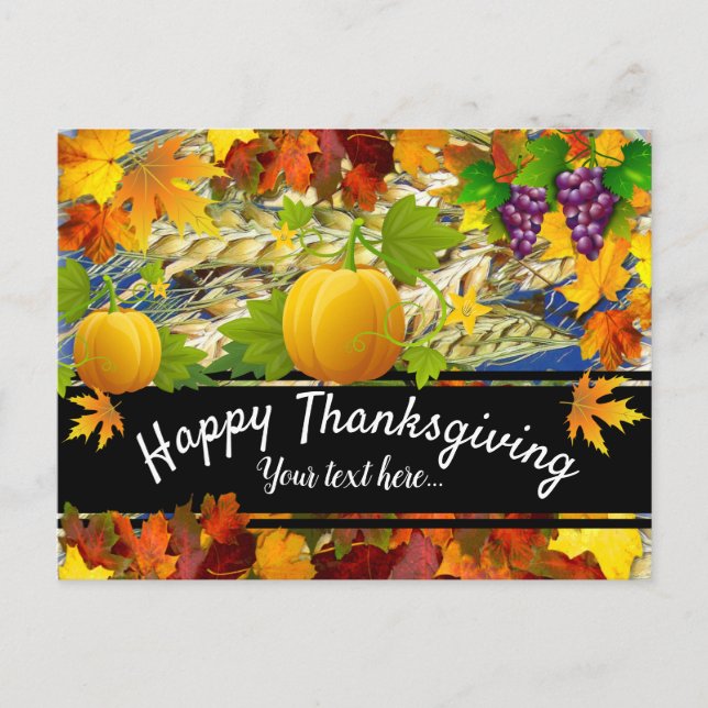 Colourful Fall Leaves Your Text Thanksgiving Holiday Postcard (Front)