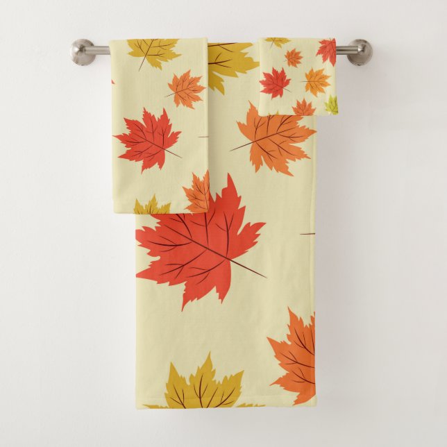Colourful Fall Maple Leaves Pattern  Bath Towel Set (Insitu)