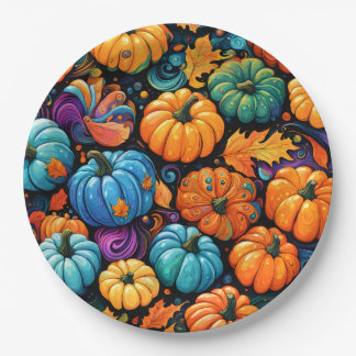 Colourful Fall Pumpkin Garden Tote Bag Paper Plate