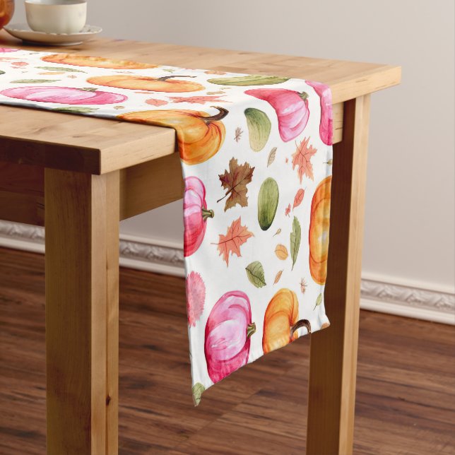 Colourful Fall Pumpkins Elegant Short Table Runner (In Situ)