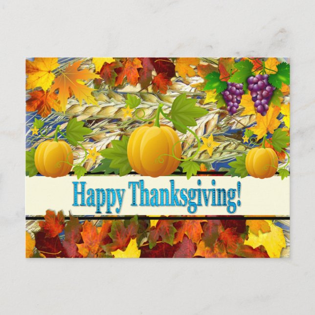 Colourful Fall & Pumpkins Happy Thanksgiving Holiday Postcard (Front)