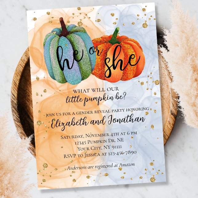 Colourful Fall Pumpkins He or She Gender Reveal Invitation (Creator Uploaded)