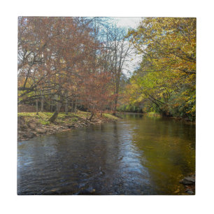 Colourful Fall Reflections on Autumn Stream Nature Ceramic Tile