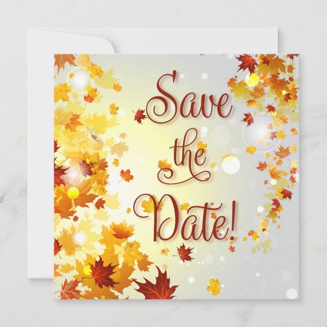 Colourful Fall Save The Dates Square Cards Leaves (Front)
