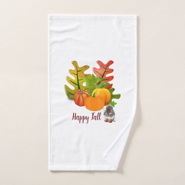 Colourful Fall Season Pumpkin and Leaves Bathroom  Hand Towel (Hand Towel)