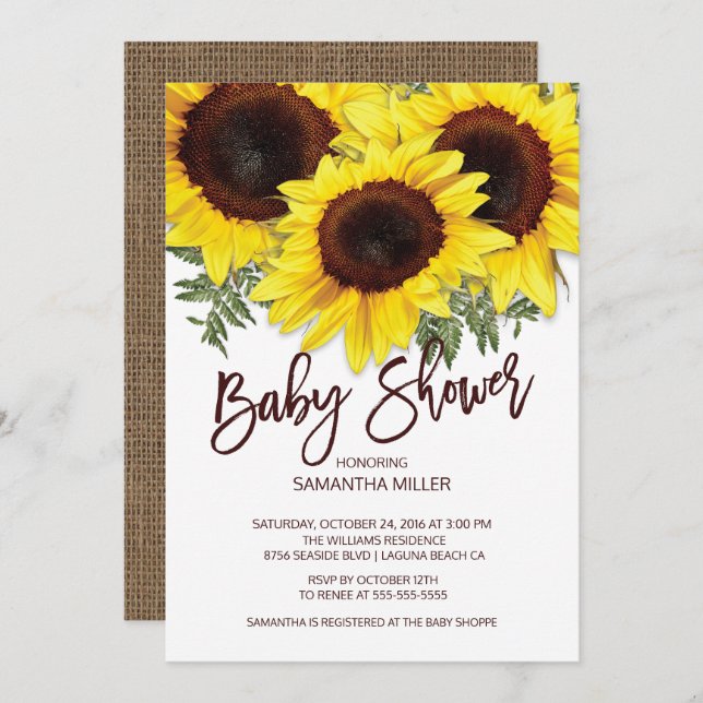 Colourful Fall Sunflowers Neutral Baby Shower Invitation (Front/Back)