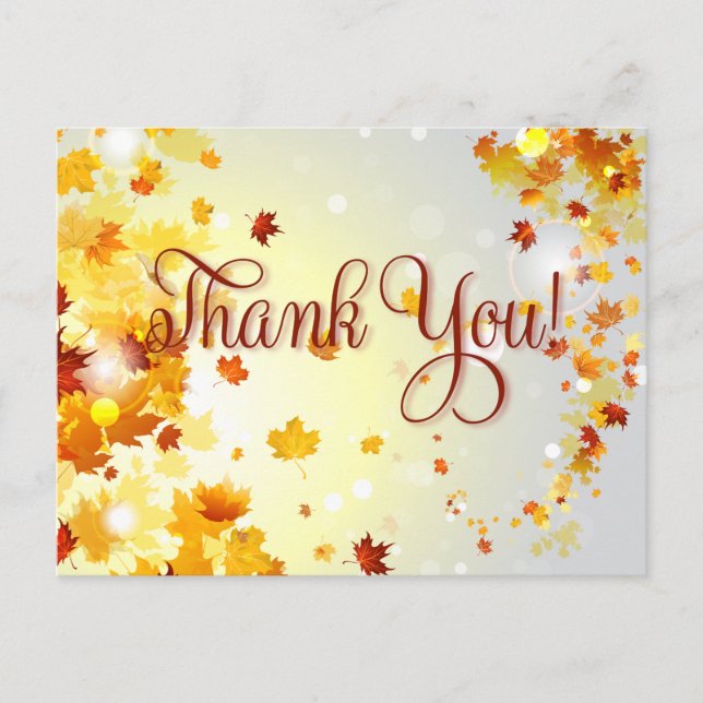 Colourful Fall Thank You Postcards Autumn Leaves (Front)