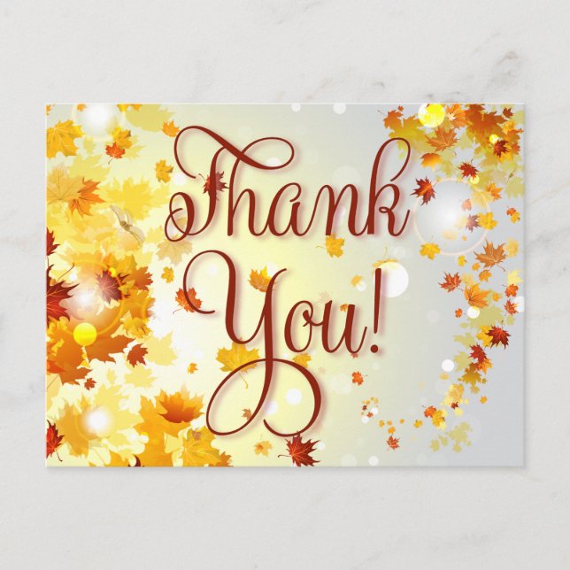 Colourful Fall Thank You Postcards With Leaves (Front)