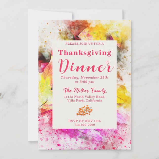 Colourful Fall Thanksgiving Dinner Invitation (Front)
