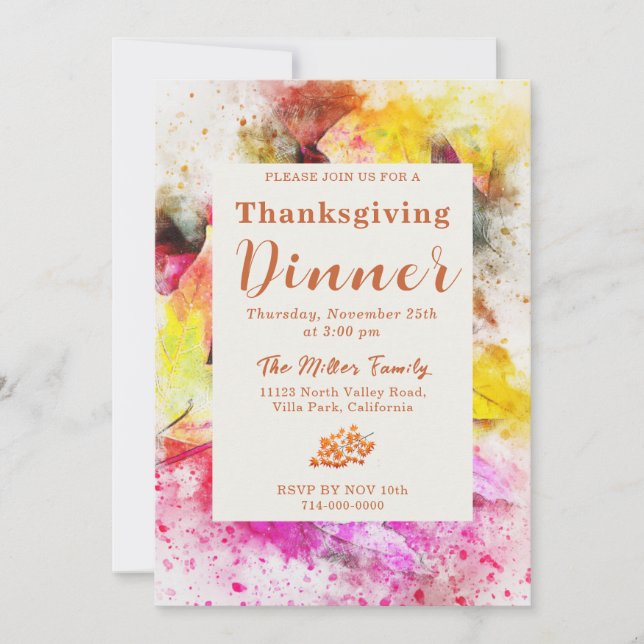 Colourful Fall Thanksgiving Dinner Invitation (Front)