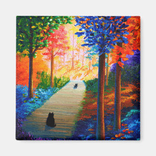 Colourful Fall Trees Landscape Black Cats Magnet