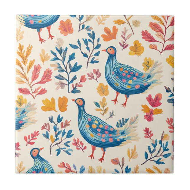 Colourful Fall Turkey with Warm Tones Ceramic Tile (Front)