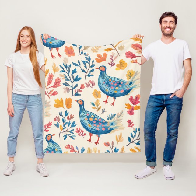 Colourful Fall Turkey with Warm Tones Fleece Blanket (In Situ)