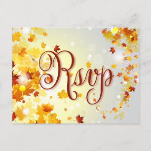 Colourful Fall Wedding RSVP Postcards Autumn Leave