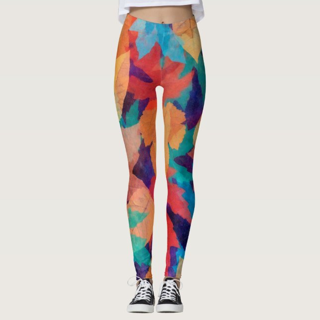 Colourful Fallen Leaves  Leggings (Front)