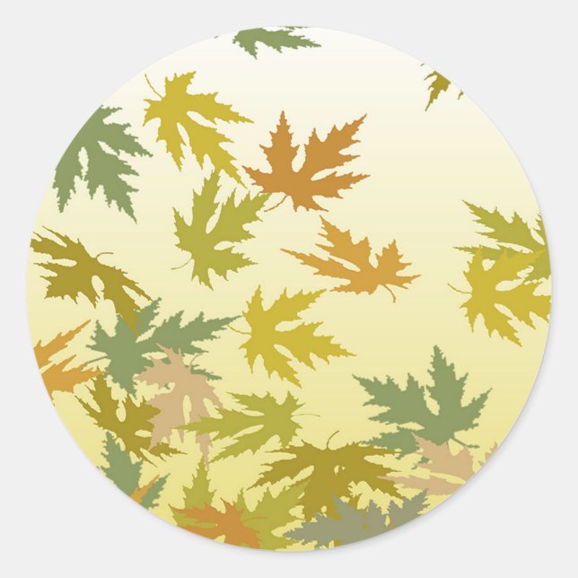 Colourful Falling Autumn Leaves Classic Round Sticker (Front)