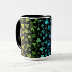 Colourful Falling Hearts on Black Mug