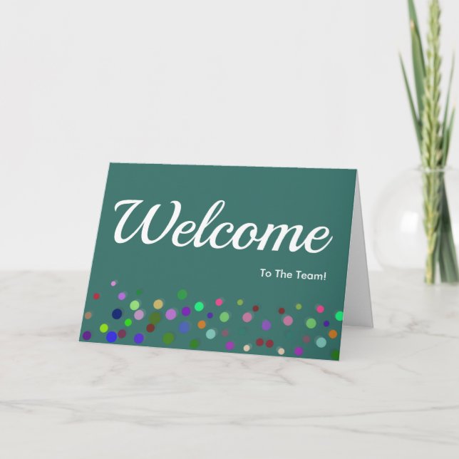 Colourful Falling Sparkles Polka Dots Welcome Card (Front)