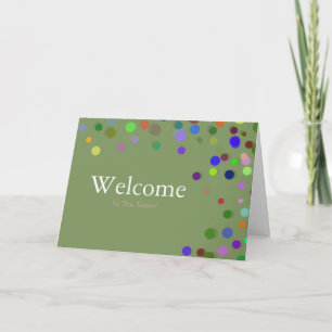 Colourful Falling Sparkles Polka Dots Welcome Card