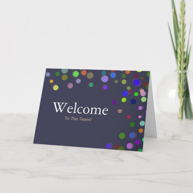 Colourful Falling Sparkles Polka Dots Welcome Card (Front)