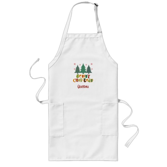 Colourful Family Christmas Tree Merry Christmas Long Apron (Front)