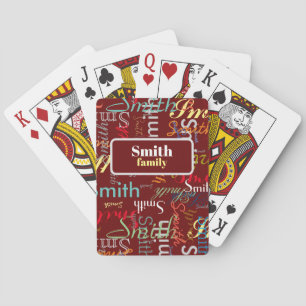 Colourful Family Name Repeated dark-red Playing Cards