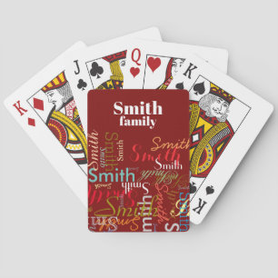 Colourful Family Name Repeated Red Playing Cards