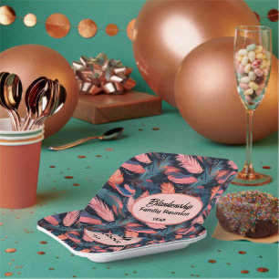 Colourful Family Reunion Feather Background Paper Plate