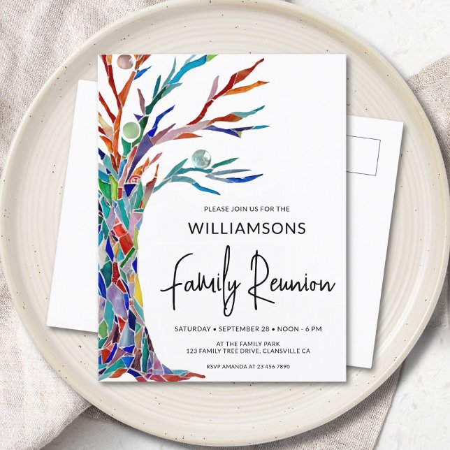 Colourful Family Tree Family Reunion  Invitation Postcard (Creator Uploaded)