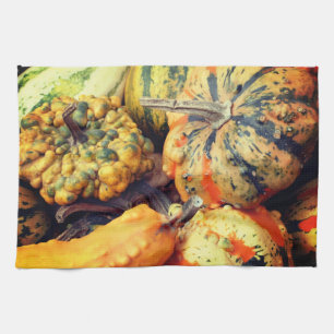 Colourful Fancy Gourds Close Up  Tea Towel