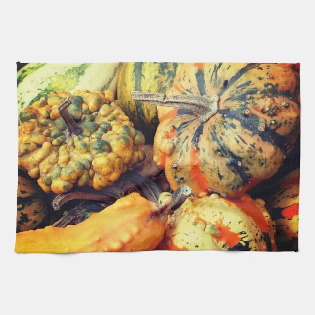 Colourful Fancy Gourds Close Up  Tea Towel (Horizontal)