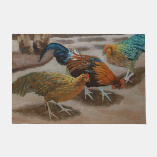 Colourful Fancy Rooster & Chickens Doormat