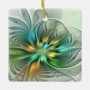 Colourful Fantasy Abstract Flower Fractal Art Ceramic Ornament