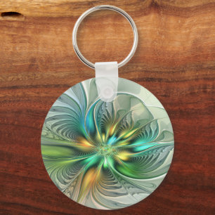 Colourful Fantasy Abstract Flower Fractal Art Key Ring