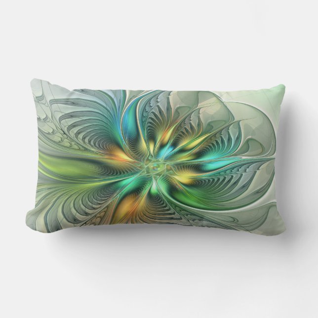 Colourful Fantasy Abstract Flower Fractal Art Lumbar Cushion (Front)