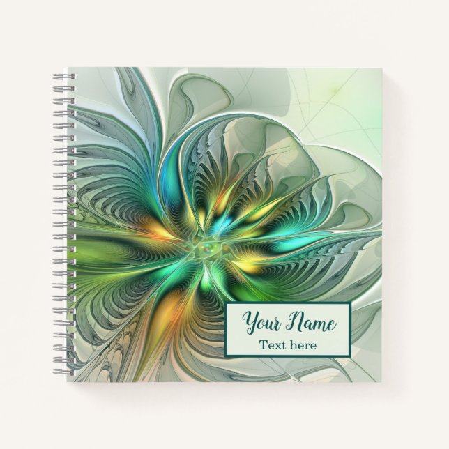 Colourful Fantasy Abstract Flower Fractal Art Name Notebook (Front)