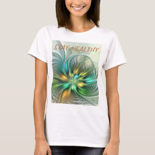 Colourful Fantasy Abstract Flower Fractal Art Text T-Shirt